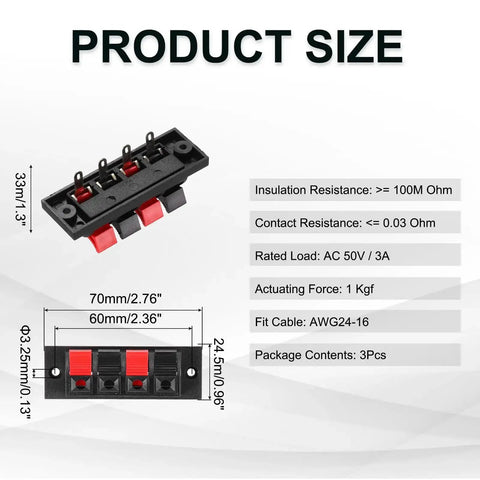 Dope Four Way Spring Terminal Clip Push Release Connector Plate Jack Socket For Speaker Terminal Strip WP41 Eight Pieces in red/black, 70mm x 24mm x 33mm