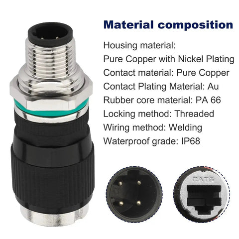 M12 To RJ45 10Gbps Ethernet Adapter For Industrial Automation And Outdoor Sensor Networks Rugged Shielded Cat6a IP68