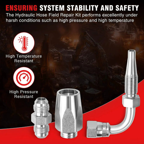 2 Pack Ninety Degree Hydraulic Hose Field Repair Kit with zinc plated components and ferrule fittings for durability, on-site field service