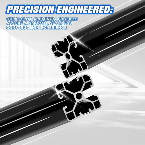 40x40 T Slot Aluminum Profile 1000mm Black Four Pack for Framing and Workstations, close-up of precision engineered extrusion.