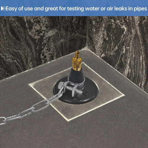 2 Pack Rubber Test Ball Pipe Plug for sewer drain and bathroom leak detection shown installed with chain and pull ring