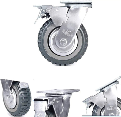 Heavy Duty Plate Casters Set 6 Inch Swivel Wheels with Brake Anti Skid 360 Degree Ball Bearing Castors for carts and trolleys