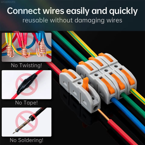 GKEEMARS 50 Pcs inline wire connectors with gray housing and orange levers for 24-12 AWG wires