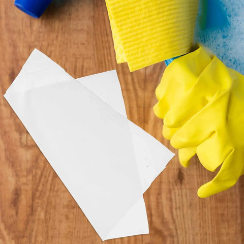 Industrial Microfiber Dust Rags 100 Pack Anti Static Lint Free Cleaning Cloths For Electronics Workshop And Home Use Pro Grade Absorbency And Workhorse Durability For Quick Wipe Downs shown with yellow cleaning gloves on a wooden surface