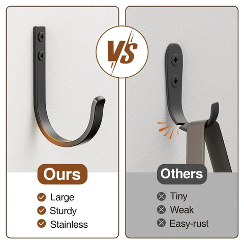 Comparison of Wall Hooks 5 Pack 22 Lb Screw In Metal Hangers For Towel And Coat Storage showing durability and rust resistance differences.