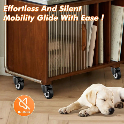 Wooden cabinet on Heavy Duty One And A Half Inch Caster Wheels Set Of Eight No Brake PU Wheels Double Ball Bearing Swivel Casters Noiseless