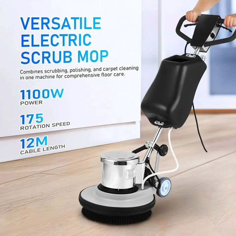 Heavy Duty Commercial Floor Scrubber Machine With Three Brushes Large 3.4 Gallon Tank 1.5 HP Motor 175 RPM Industrial Floor Buffer For Hardwood Tile Concrete Tough 472 Inch Cord Boss Level Cleaning For High Traffic Floors on hardwood floor