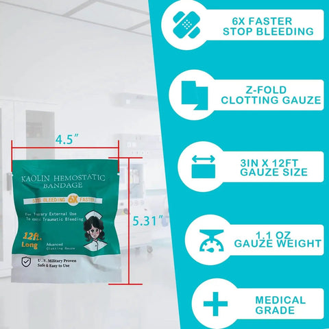 Advanced Stop The Bleed Gauze For Rapid Hemostatic Wound Packing In Medical And Survival Kits Kaolin Infused Combat Gauze Pack