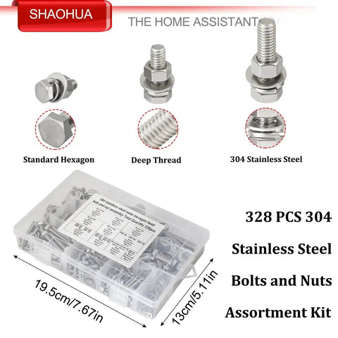 M3 M4 M5 M6 M8 M10 M12 Metric Stainless Steel Bolts And Nuts Kit 304 A2-70 Heavy Duty Flat Hex Head Screws 328 Pieces