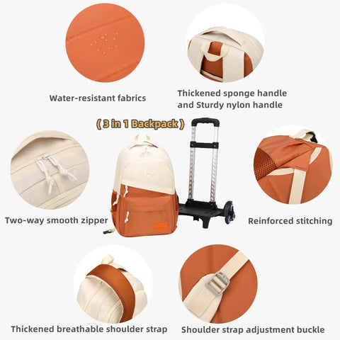 Rolling Backpack With Wheels For Kids Lightweight School Bag On Wheels with features like water-resistant fabric, smooth zipper, and breathable straps.