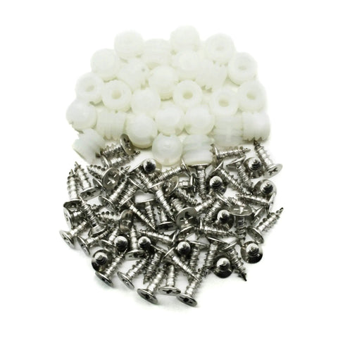 Top view of Plastic Hinge Dowel Inserts With Screws 100 Pack For Cabinet Repair In Composite Wood Quick Fix For Loose Hinges Dowels