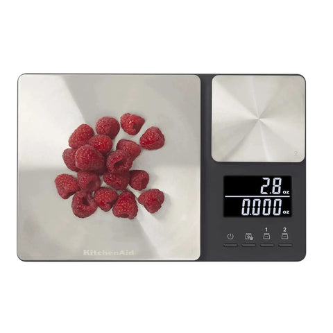 Dual Platform Digital Kitchen Scale For Home Chefs With 11 Lb And 16 Oz Capacity, Precise stainless steel scale with raspberries
