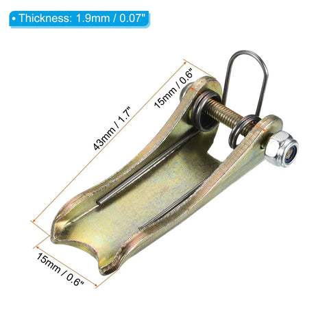 Close-up of Two Pack 1.7 Inch Hook Safety Latch Kit for Clevis Hooks and Towing Hitches, showing metal thickness and dimensions.