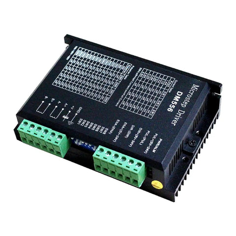 Rock Solid DM556 2-Phase Stepper Motor Driver for CNC Control with 128 subdivision support, detail of green terminal connectors.