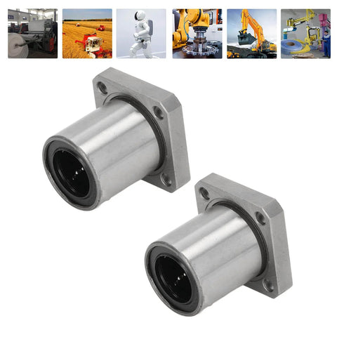 Square Flange Linear Ball Bearing Set LMK20UU 20Mm Bore, 2-pack, shown from front and side, heavy duty CNC equipment use