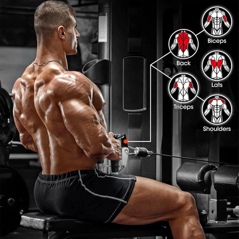 Yes4All rubber rotating double D row handle attached to cable machine for back workouts
