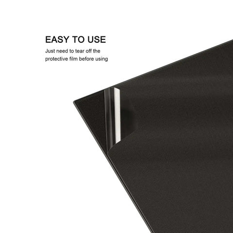 Tempered Glass 3D Printer Bed Upgrade 220x220x4mm With 4 Clips showing removable film for easy use.