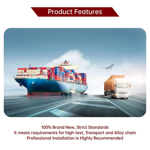 Container ship and truck illustrating logistics and transportation for the 2 Pack 3/8 Inch Clevis Grab Hooks Grade 70 Chain Hook 7500 Lbs WLL Yellow Zinc.