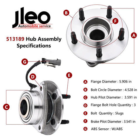 Front Wheel Bearing And Hub Assembly For 2005-2006 Chevy Equinox, 2006 Pontiac Torrent, And 2002-2007 Saturn Vue 5 Lug With ABS Sensor, OE 513189 Compatible Replacement specifications diagram