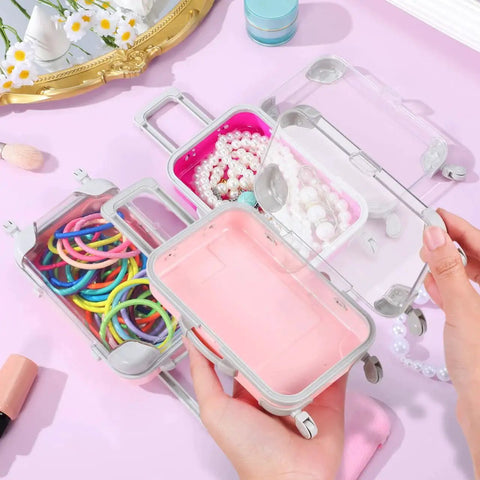 4 Pack Mini Suitcase Party Favor Boxes With Clear Lids Extendable Handles And Wheels Tiny Plastic Luggage Containers