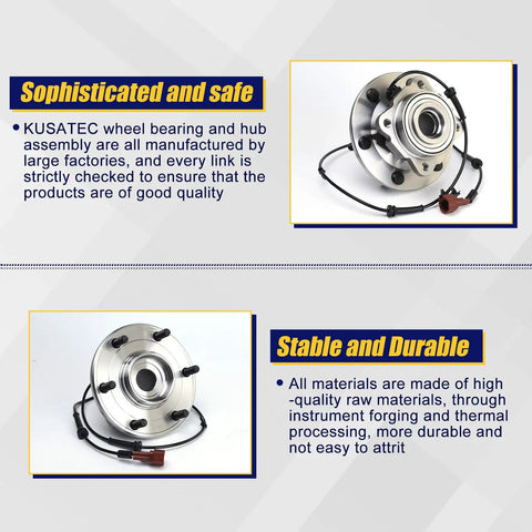 Rear Wheel Bearing And Hub Assembly Drop In Direct Fit For 2004 2010 Infiniti QX56 Rear Models, 2005 2012 Nissan Armada And 2004 Nissan Pathfinder Rear With ABS And 6 Lug Bolts, shown with ABS wires and six lug bolts, highlighting durability and quality features.