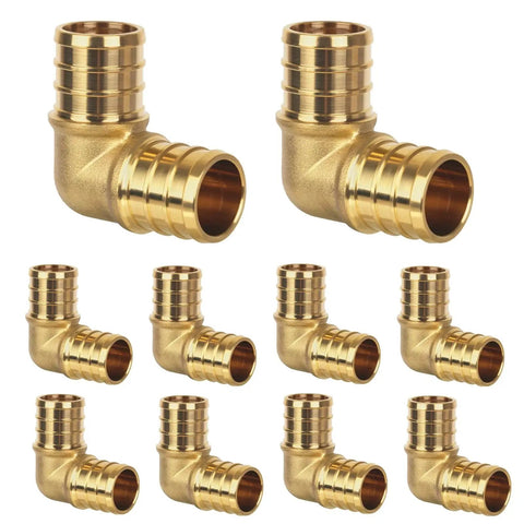 10 Pack PEX Three Quarter Inch Brass 90 Degree Crimp Elbows NSF UPC Certified, brass fittings for right-angle PEX connections