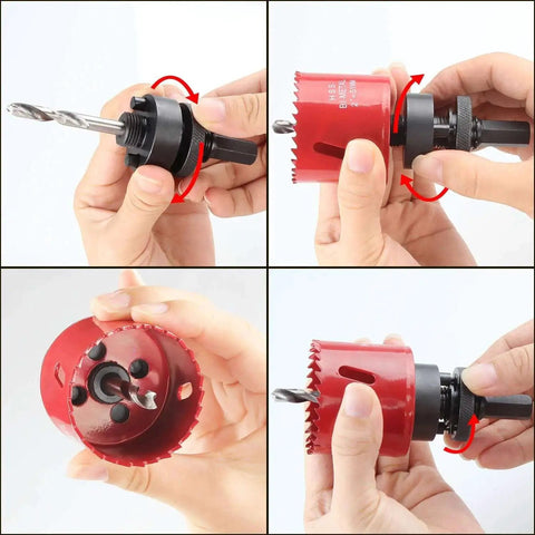 Heavy Duty Quick Change Hole Saw Arbor For 1-1/4 To 6-5/8 Inch Hole Saws With 7/16 Inch Hex Shank shown being assembled
