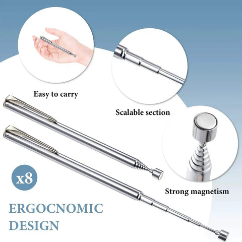 4 Piece Telescoping Magnetic Pick Up Tools Set With Pocket Clip 25 Inch Reach Grabbers for Auto Home Garage Use