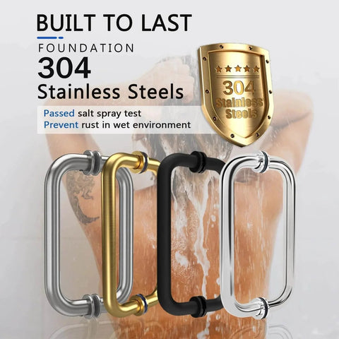 Three Glass Shower Door Handles For Sliding Frameless Doors In Brushed Nickel Finish Back To Back 304 Stainless Steel