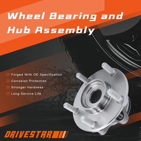 Front Wheel Hub And Bearing Assembly With ABS For Nissan Rogue 2008 2013 2014 2015 Rogue Select And Sentra 2007 2012 5 Lug Replacement Kit 513298 Durable Easy Install For DIY And Pros, showcasing design details and corrosion resistance features.