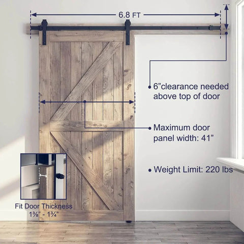6.8 Foot Sliding Barn Door Hardware Kit With 6.8 Foot Track Kit, Pull Handle Set And Floor Guide For 36 To 40 Inch Doors