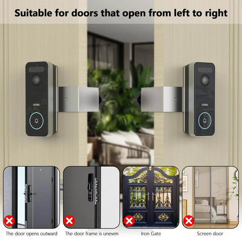 Anti Theft Doorbell Mount For AOSU Video Doorbell SE Pro Ultra No Drilling Bracket Fits Doors From Eight Tenths To Two Inches Thick With Small Clearance L Shaped Security installed on inward-opening door