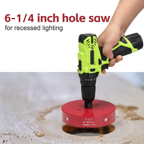 6-1/4 Inch Bi Metal Hole Saw For Recessed Lighting With Hex Shank Drill Bit Adapter cutting wood surface