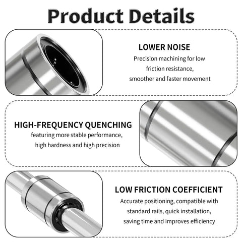 LM25UU Linear Ball Bearing 25mm ID, 40mm OD, 59mm Length, Double Sealed For 3D Printers And CNC Slides, product details infographic