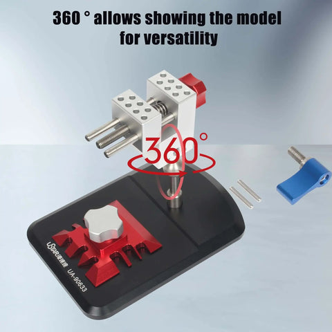 Universal Tabletop Vise Clamp with 360 Degree Rotation and 90 Degree Tilt for DIY Projects on a small base.