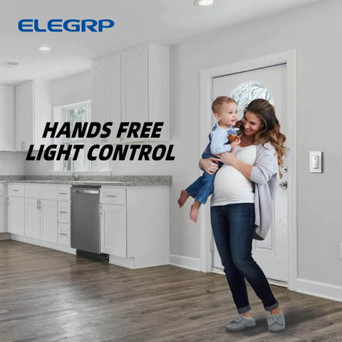 Family in kitchen with Single Pole Motion Sensor Light Switch With 120 Degree PIR Coverage, Grounding Required And No Neutral Wire installed