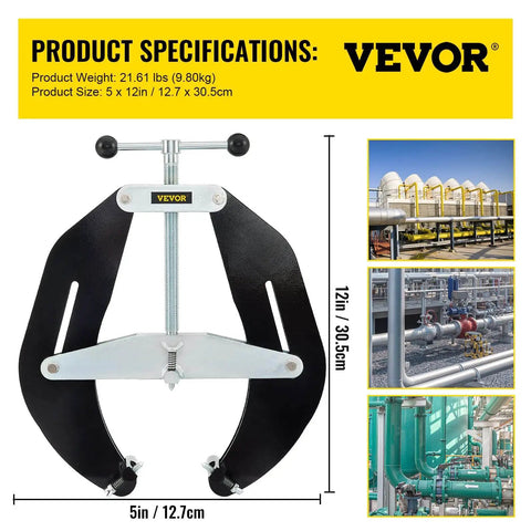 Heavy Duty Pipe Clamp For 5 To 12 Inch Pipes With Quick Acting Screws, steel, lightweight design for pipe fitting and alignment.