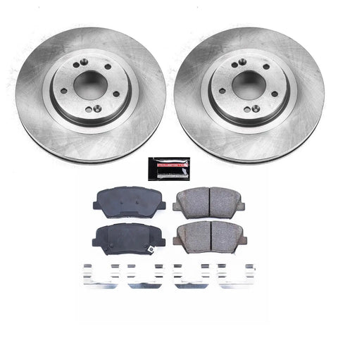 PowerStop front brake kit: 2 rotors, 4 ceramic pads, hardware for Hyundai Santa Fe Sport 2013-18 / Kia Sorento 2014-20