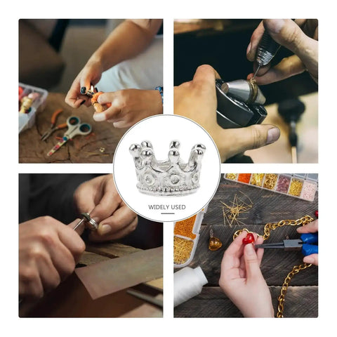 Collage of DIY jewelry making with tools and 50 Piece King Crown Charms 3D Mini Alloy Beads for vintage style bracelets.
