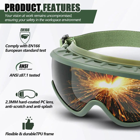 Welding Goggles Shade 5 IR Lens For Cutting Torch Brazing Eye Protection with features and explosion reflection