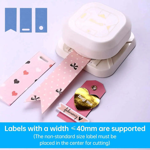 4 In 1 Paper Corner Trimmer With Oval Fish Eye Dovetail And Diagonal Angle Puncher showing label cutting capability