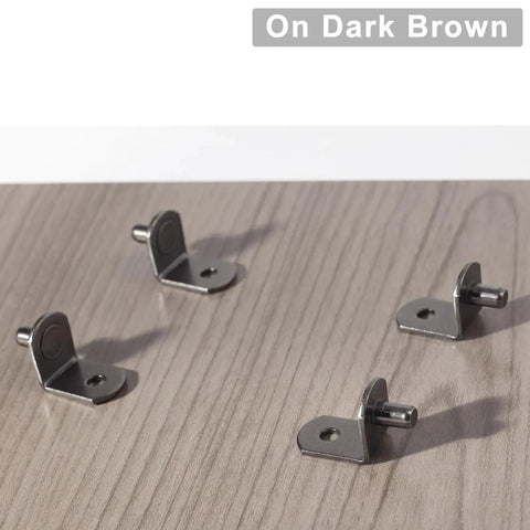 5mm L Shaped Shelf Pins For Wood Shelving 8.2mm Pin Length Cabinet Support Pins Bracket Style Clips on dark brown surface