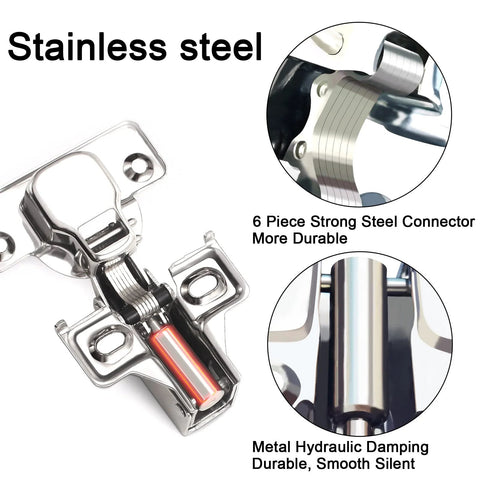 Stainless steel overlay cabinet hinge, 1/2 inch, soft-close with hydraulic damping