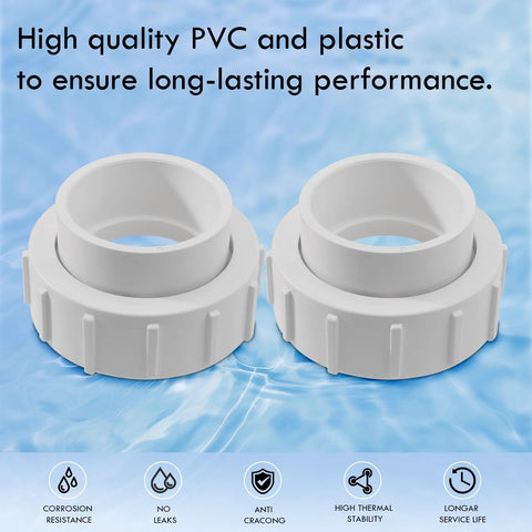 GAQUECY 2-inch half-union adapters, white PVC, 2-pack for pool heater connections