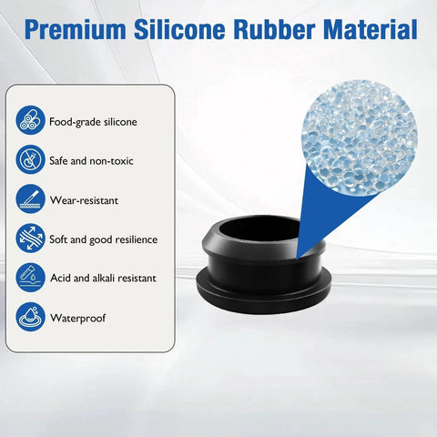 Premium silicone material of 4 Pack Silicone Plugs For 2 Inch Round Holes, 50.6 Mm Fitment, Snap In Locking Design, features and properties