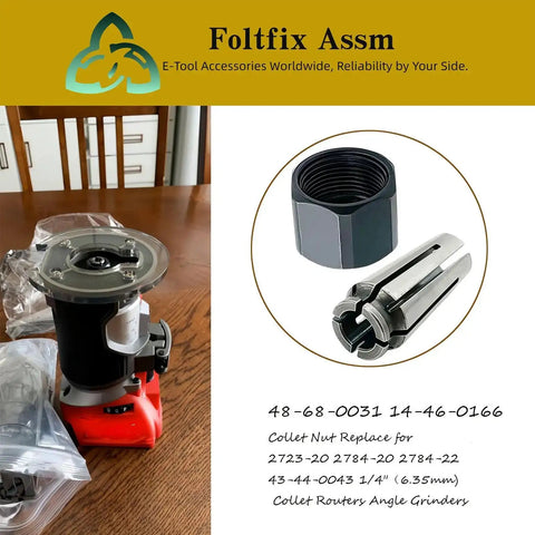 Replacement Collet Nut For One Quarter Inch Collet Routers And Angle Grinders Compatible With 2723-20 2784-20 2784-22 43-44-0043, shown with setup