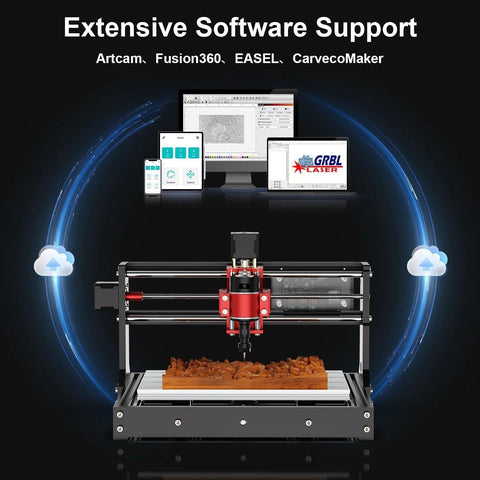 Upgraded Metal Z Axis Desktop CNC Router For Engraving And Milling, All Metal 3 Axis Machine, 300mm X 180mm X 40mm Working Area, Great For Wood Acrylic MDF Nylon, Starter Friendly For Hobbyists And Makers By Twotrees TTC3018 Pro with software support display