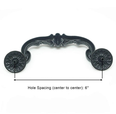 Vintage Drop Bail Drawer Pulls 6 Inch Cabinet Handles Rustic Antique Black Zinc Alloy Hardware with Hole Spacing 6 Inches.