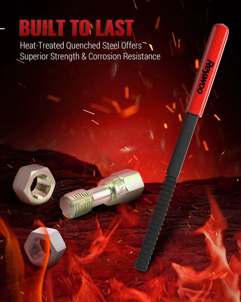 Thread Chaser Set With 22 Taps And 24 Dies For UNC UNF Metric Rethreading with tools on fiery background