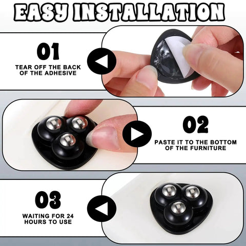 Installation steps for Eight Pack Self Adhesive Caster Wheels For Heavy Appliances With 360 Degree Swivel Rollers And Strong Grip Pads
